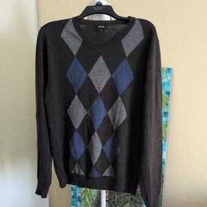 Apt. 9 Men's V-Neck Sweater in Black, Gray, and Blue Argyle
